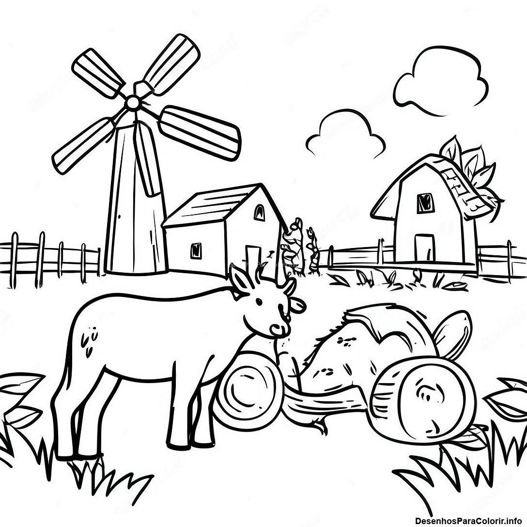 Página de colorir imprimível grátis Cena De Fazenda Realista Para Colorir da coleção Diversos — desenho em preto e branco para crianças e adultos.