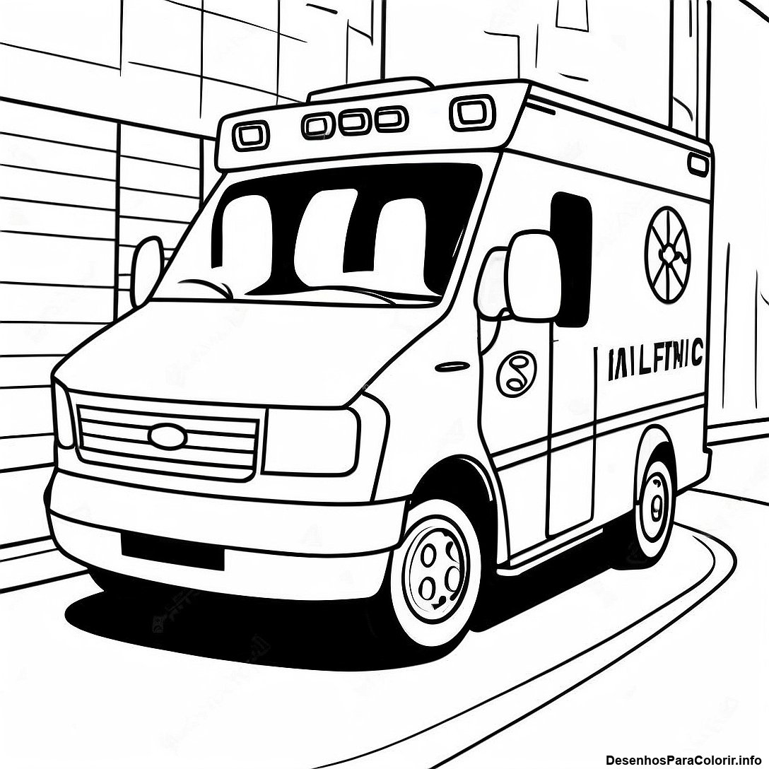 Página de colorir imprimível grátis Desenho Para Colorir De Uma Ambulância Realista Em Ação da coleção Diversos — desenho em preto e branco para crianças e adultos.