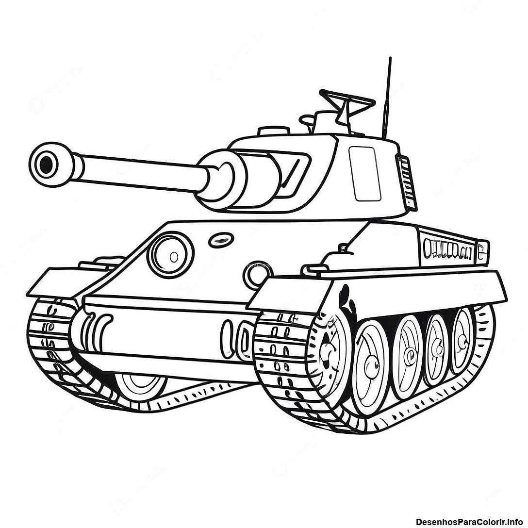 Página de colorir imprimível grátis Design De Tanque Vintage Para Colorir da coleção Máquinas — desenho em preto e branco para crianças e adultos.