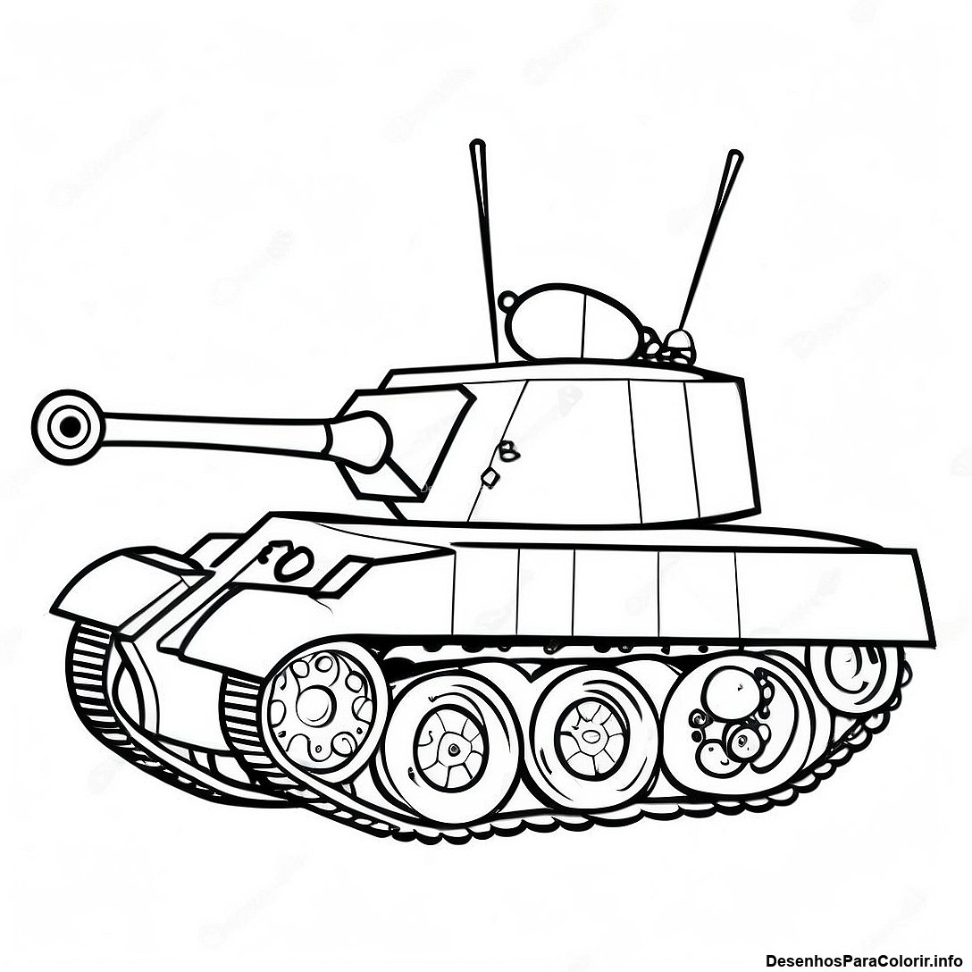 Página de colorir imprimível grátis Design De Tanque Vintage Para Colorir da coleção Máquinas — desenho em preto e branco para crianças e adultos.