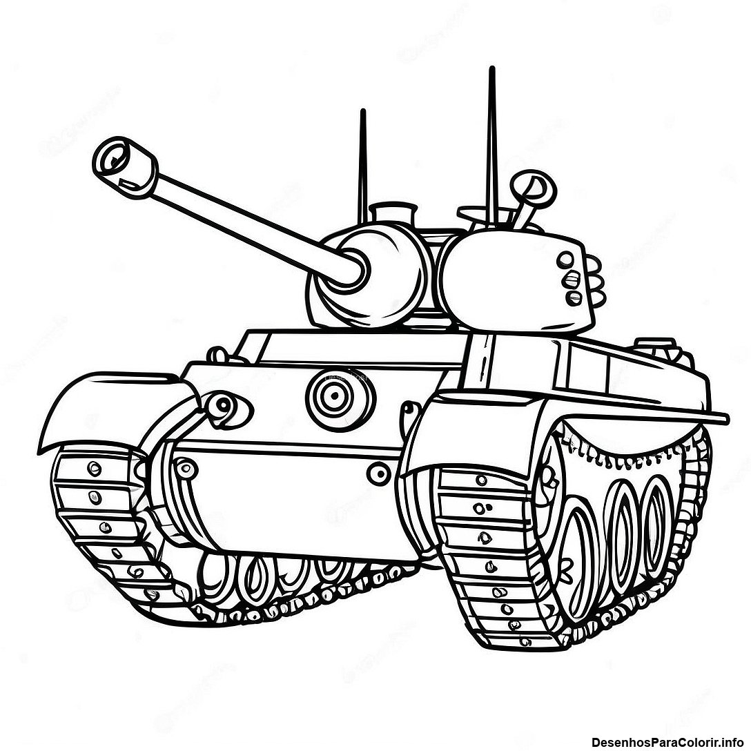 Página de colorir imprimível grátis Design De Tanque Vintage Para Colorir da coleção Máquinas — desenho em preto e branco para crianças e adultos.