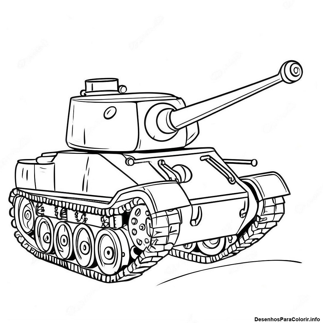 Página de colorir imprimível grátis Design De Tanque Vintage Para Colorir da coleção Máquinas — desenho em preto e branco para crianças e adultos.
