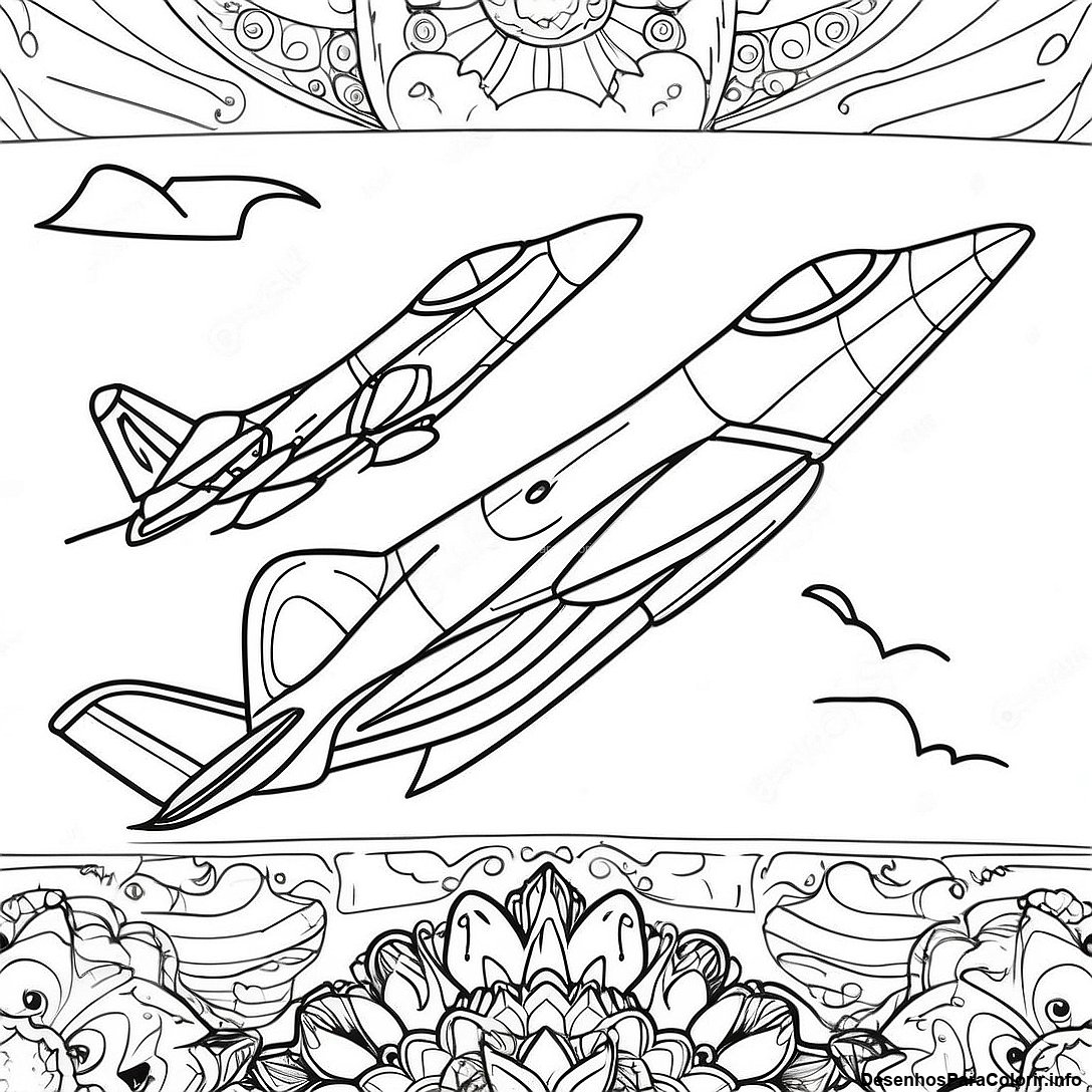 Página de colorir imprimível grátis Jato Vintage Com Design Retrô Página Para Colorir da coleção Aviões — desenho em preto e branco para crianças e adultos.
