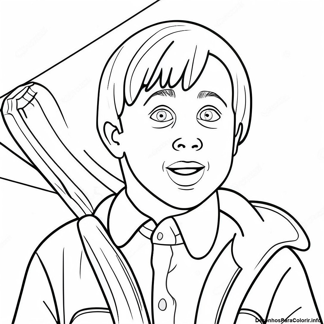 Página de colorir imprimível grátis Kevin Mccallister Em Ação Página Para Colorir da coleção Diversos — desenho em preto e branco para crianças e adultos.