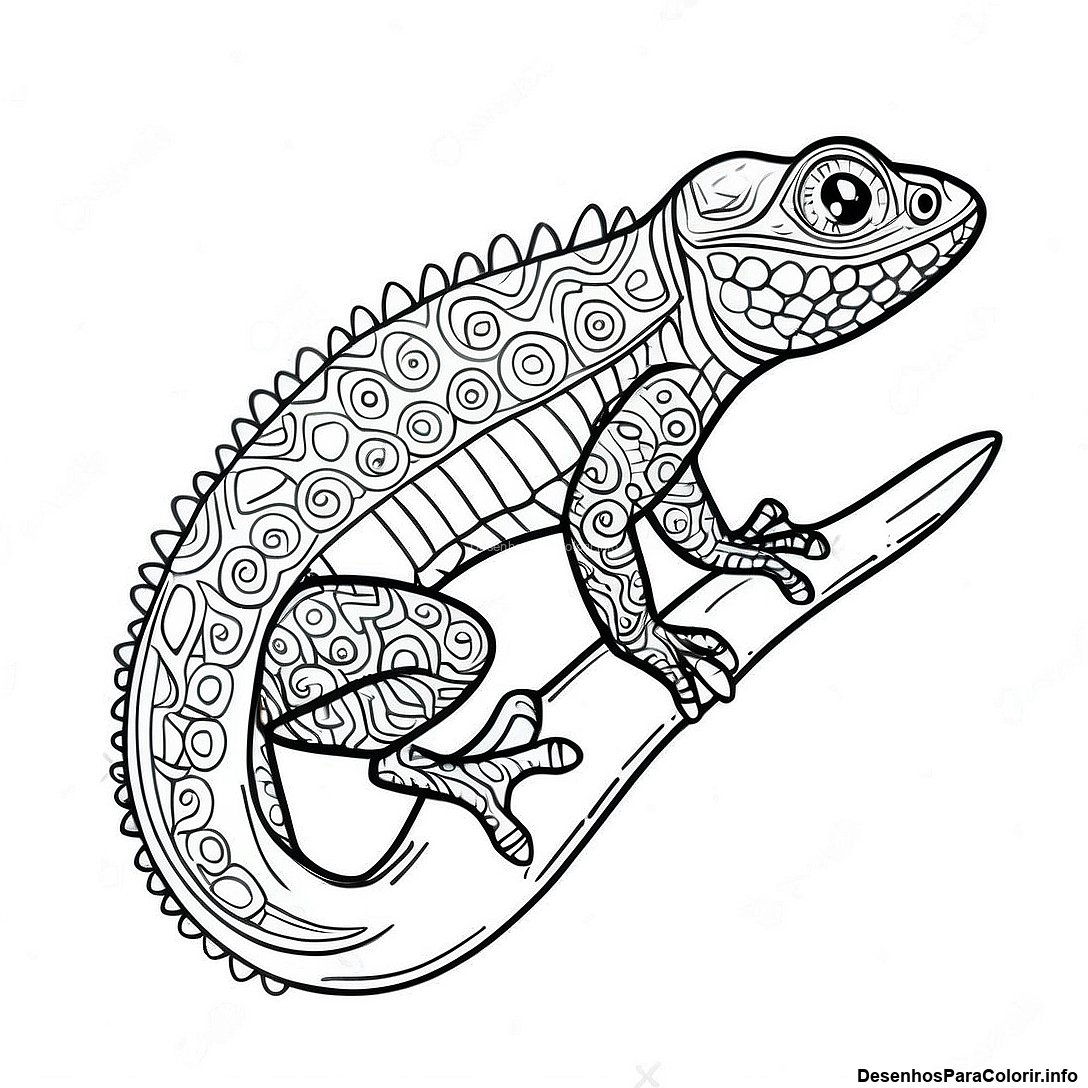 Página de colorir imprimível grátis Lagarto Verde Realista Colorindo da coleção Animais — desenho em preto e branco para crianças e adultos.
