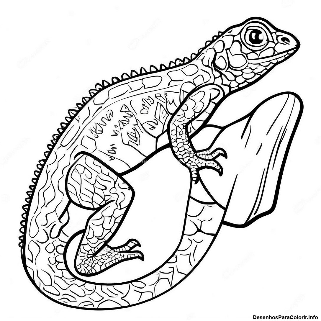 Página de colorir imprimível grátis Lagarto Verde Realista Colorindo da coleção Animais — desenho em preto e branco para crianças e adultos.
