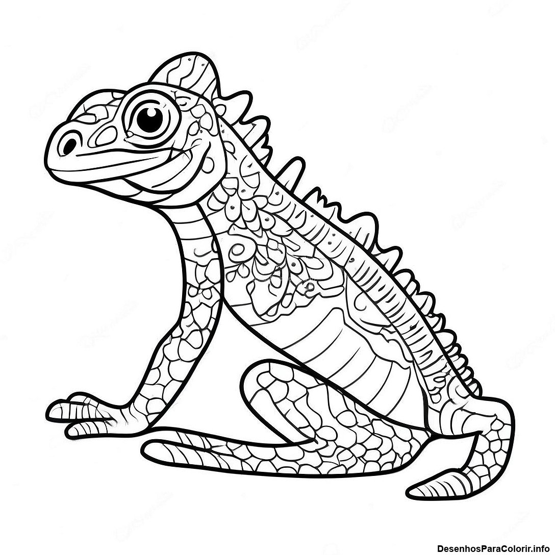 Página de colorir imprimível grátis Lagarto Verde Realista Colorindo da coleção Animais — desenho em preto e branco para crianças e adultos.