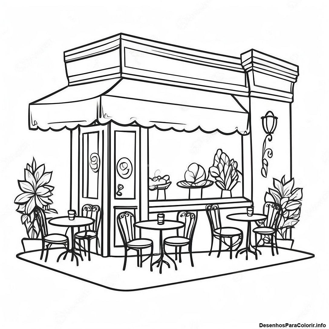 Página de colorir imprimível grátis Página Para Colorir Café Vintage Charmoso da coleção Diversos — desenho em preto e branco para crianças e adultos.