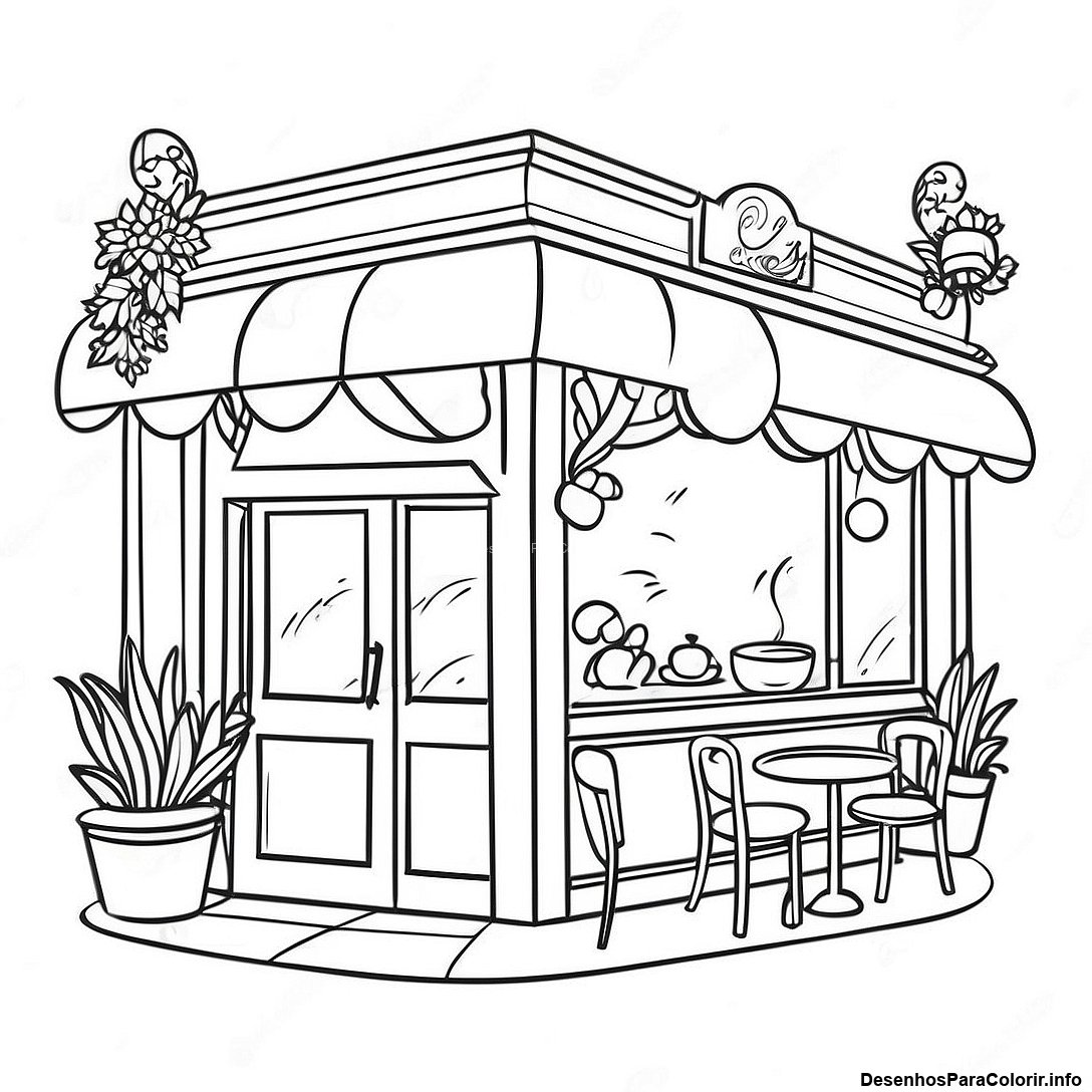 Página de colorir imprimível grátis Página Para Colorir Café Vintage Charmoso da coleção Diversos — desenho em preto e branco para crianças e adultos.
