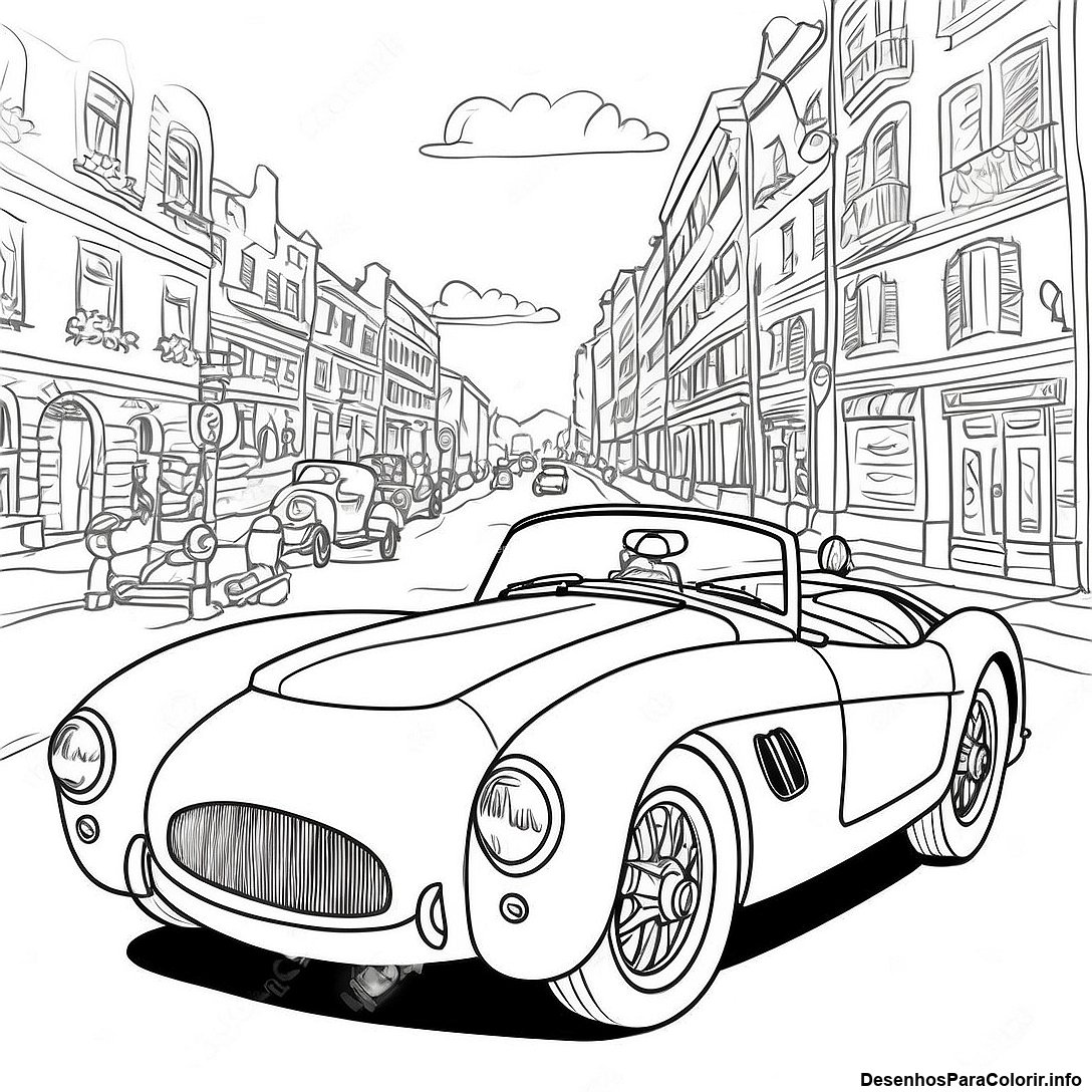 Página de colorir imprimível grátis Página Para Colorir Carro Esportivo Vintage da coleção Carros — desenho em preto e branco para crianças e adultos.