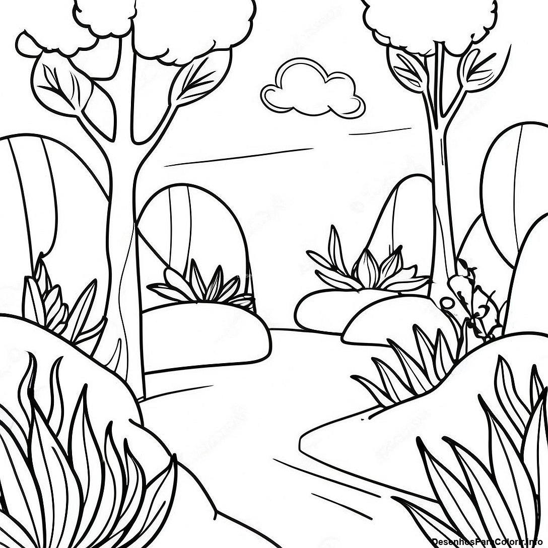 Página de colorir imprimível grátis Página Para Colorir Da Natureza Realista da coleção Natureza — desenho em preto e branco para crianças e adultos.