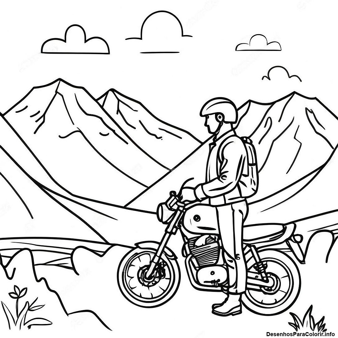 Página de colorir imprimível grátis Página Para Colorir Da Paisagem De Montanha Colorida Com Ciclista da coleção Esportes — desenho em preto e branco para crianças e adultos.