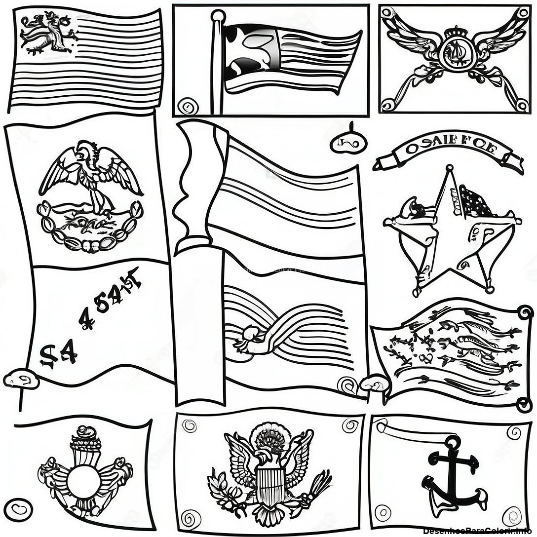 Página de colorir imprimível grátis Página Para Colorir Das Bandeiras Dos Estados Vintage da coleção Diversos — desenho em preto e branco para crianças e adultos.