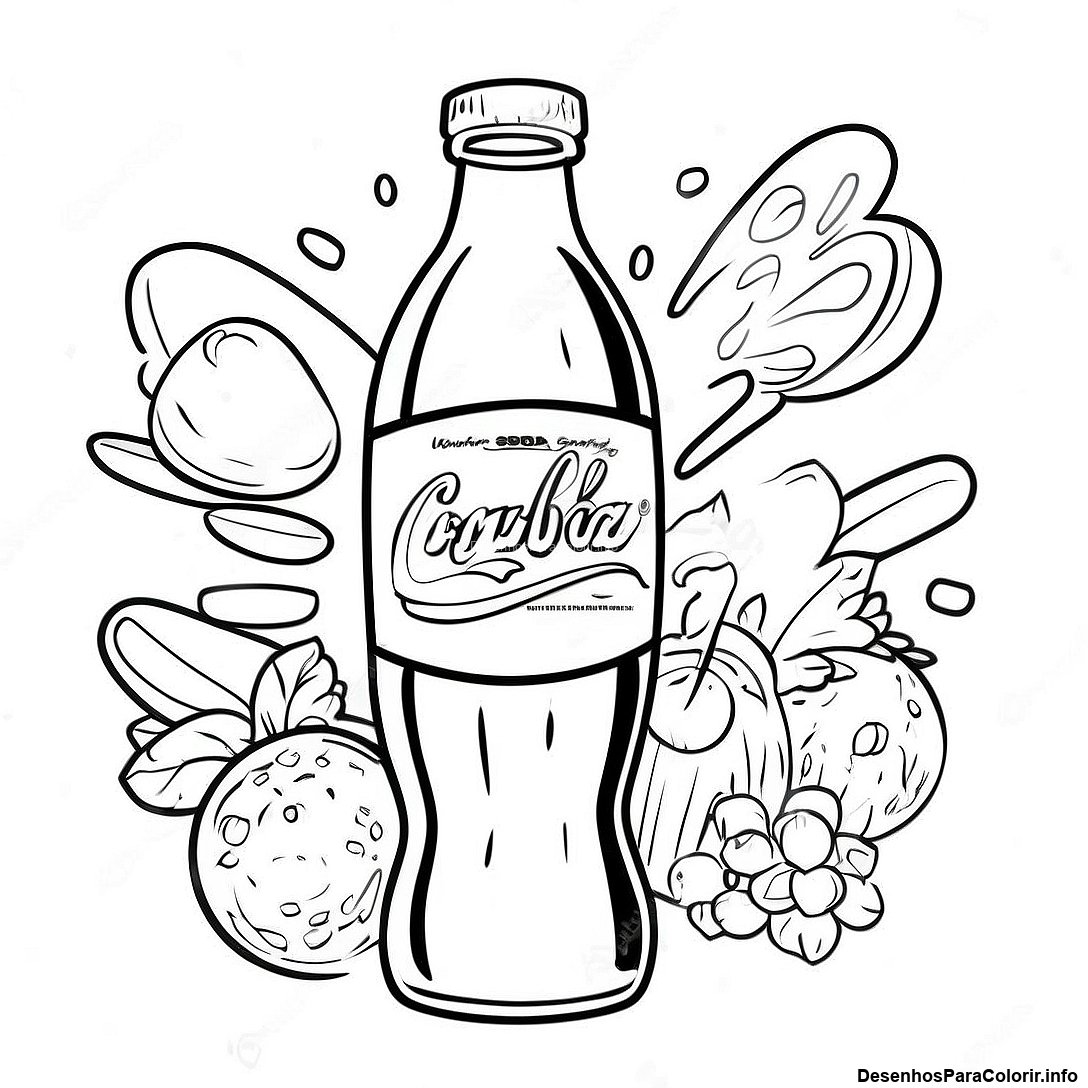 Página de colorir imprimível grátis Página Para Colorir De Anúncio De Refrigerante Vintage da coleção Comida — desenho em preto e branco para crianças e adultos.