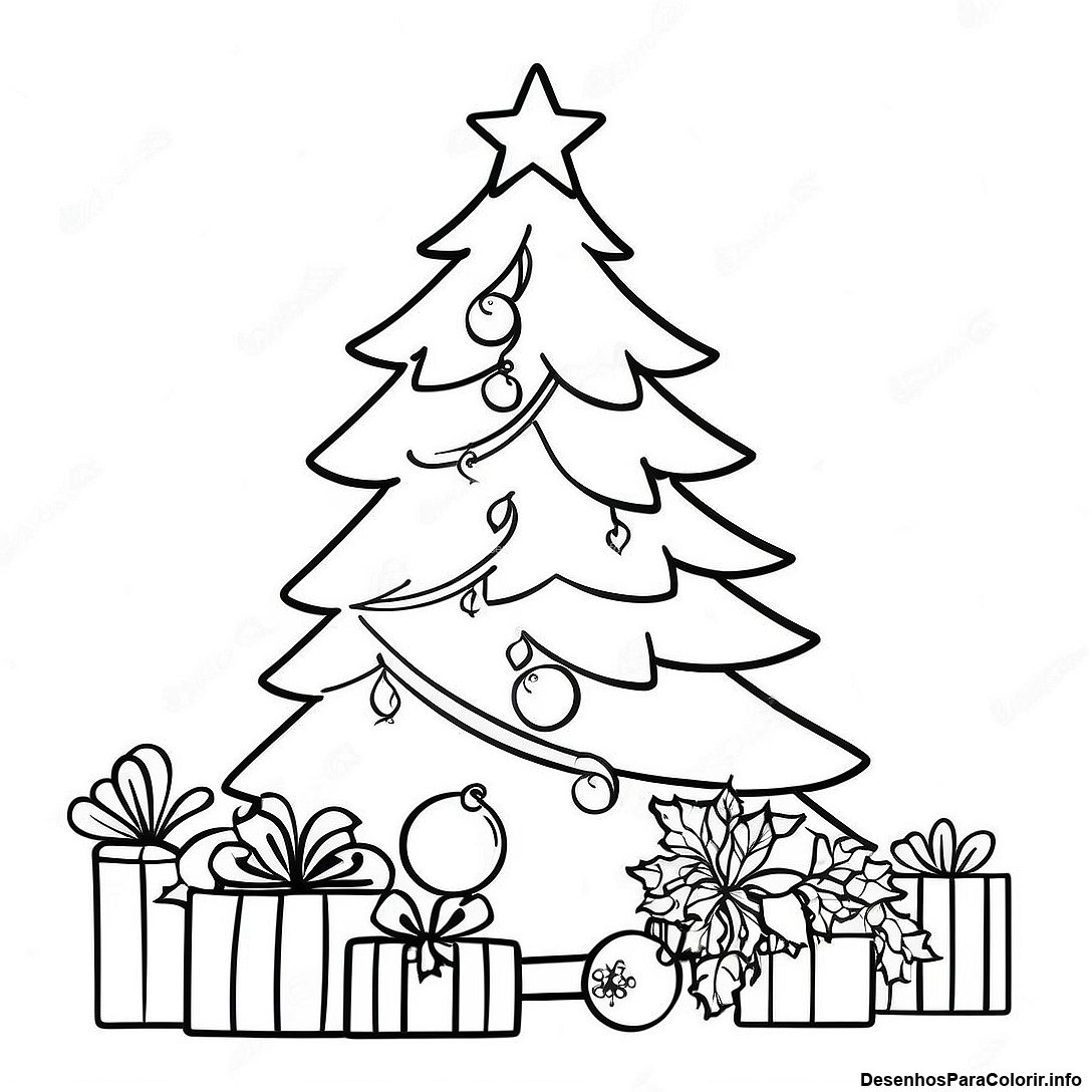 Página de colorir imprimível grátis Página Para Colorir De Árvore De Natal Vintage da coleção Halloween — desenho em preto e branco para crianças e adultos.