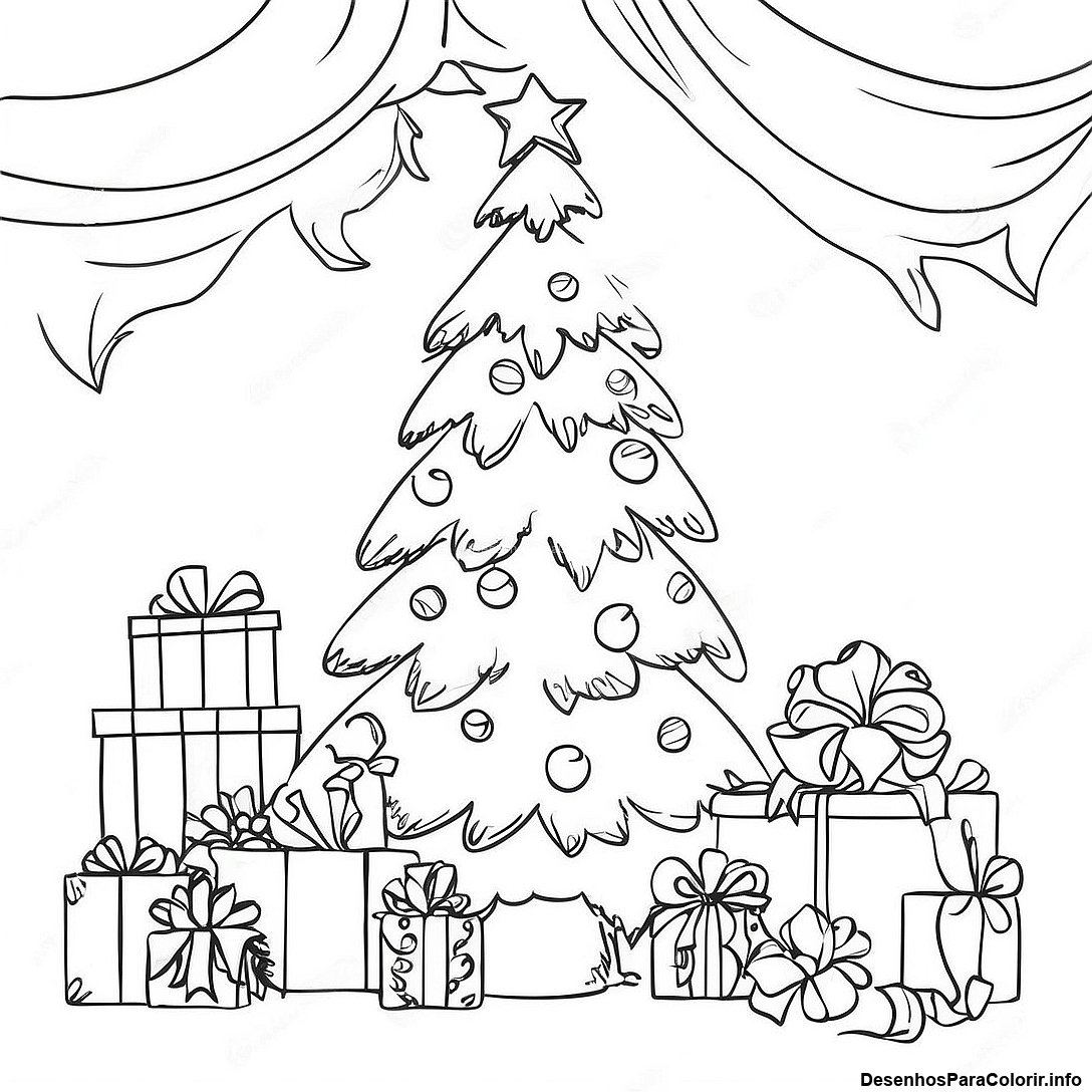 Página de colorir imprimível grátis Página Para Colorir De Árvore De Natal Vintage da coleção Halloween — desenho em preto e branco para crianças e adultos.