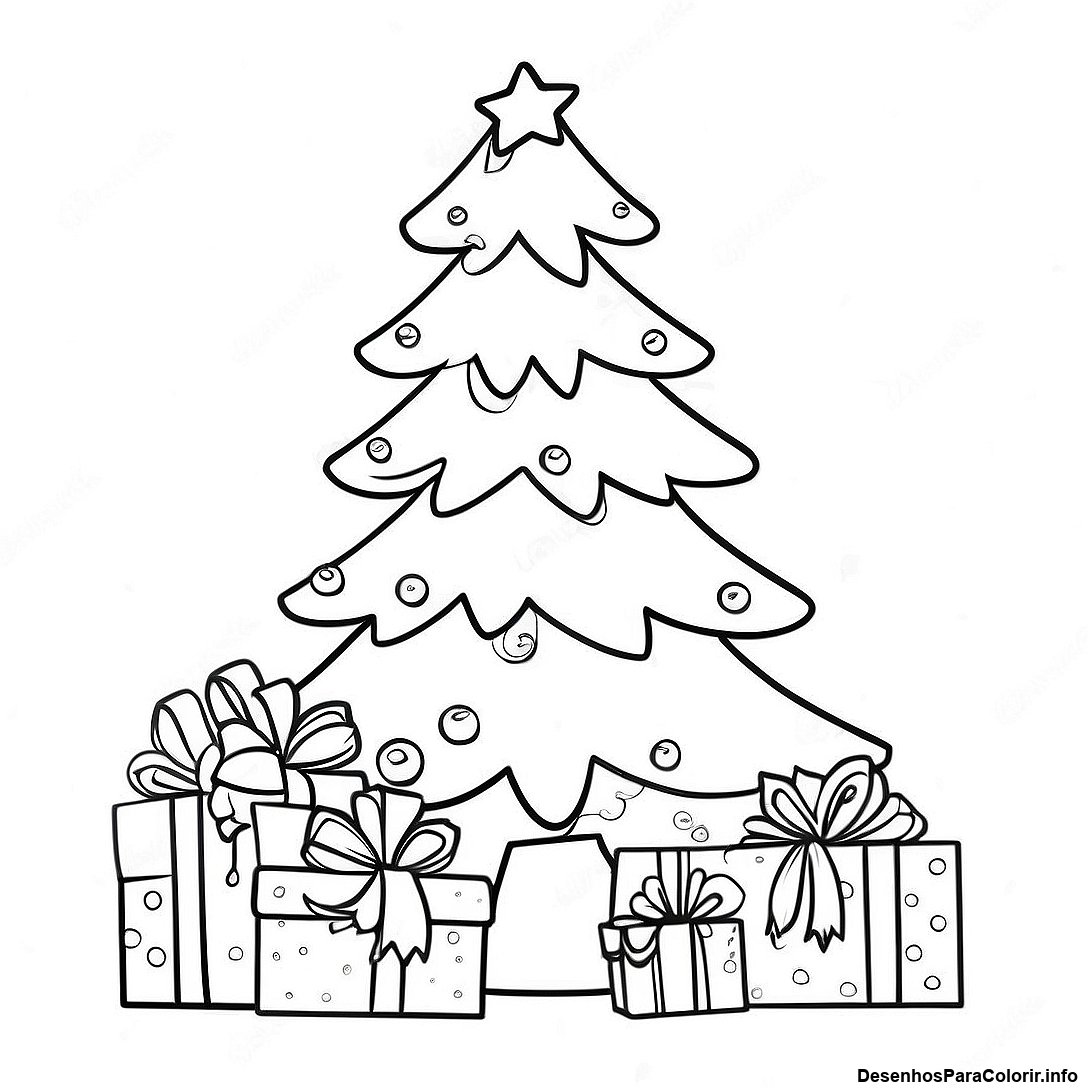Página de colorir imprimível grátis Página Para Colorir De Árvore De Natal Vintage da coleção Diversos — desenho em preto e branco para crianças e adultos.