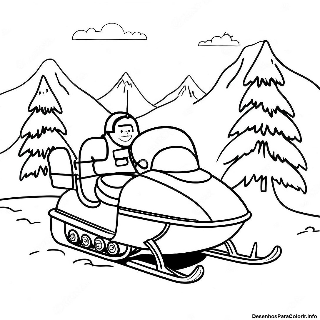 Página de colorir imprimível grátis Página Para Colorir De Aventura Com Motoneve Vintage da coleção Diversos — desenho em preto e branco para crianças e adultos.