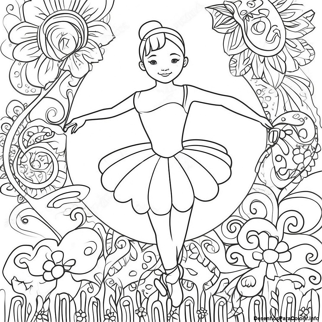 Página de colorir imprimível grátis Página Para Colorir De Bailarina Realista da coleção Diversos — desenho em preto e branco para crianças e adultos.