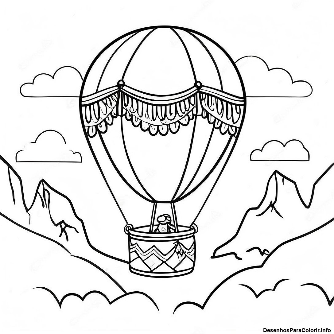 Pagina Para Colorir De Balao De Ar Quente Vintage Flutuando Sobre Montanhas 61784 13596