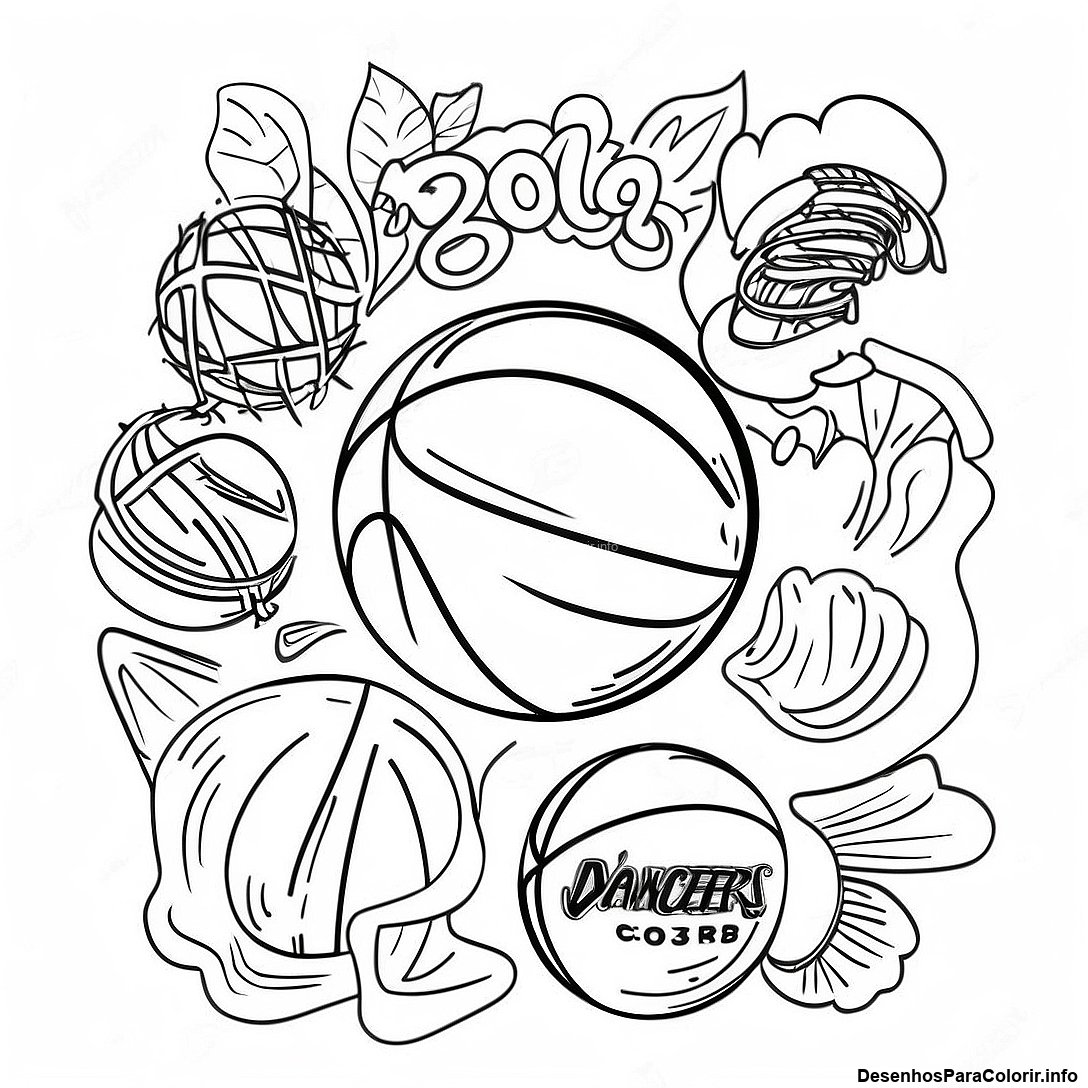 Página de colorir imprimível grátis Página Para Colorir De Basquete Vintage Da Nba da coleção Esportes — desenho em preto e branco para crianças e adultos.