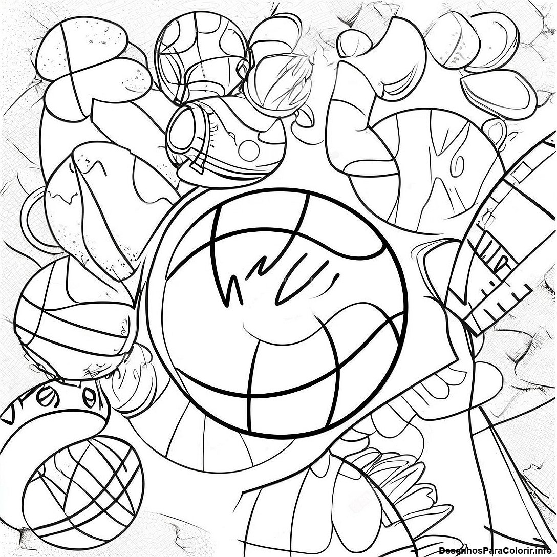 Página de colorir imprimível grátis Página Para Colorir De Basquete Vintage Da Nba da coleção Esportes — desenho em preto e branco para crianças e adultos.