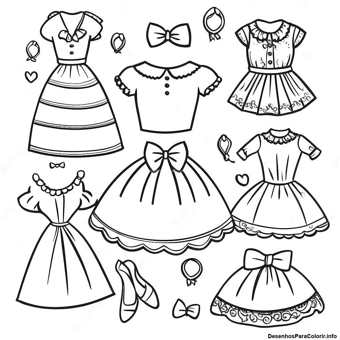 Página de colorir imprimível grátis Página Para Colorir De Boneca De Papel Vintage da coleção Para Meninas — desenho em preto e branco para crianças e adultos.