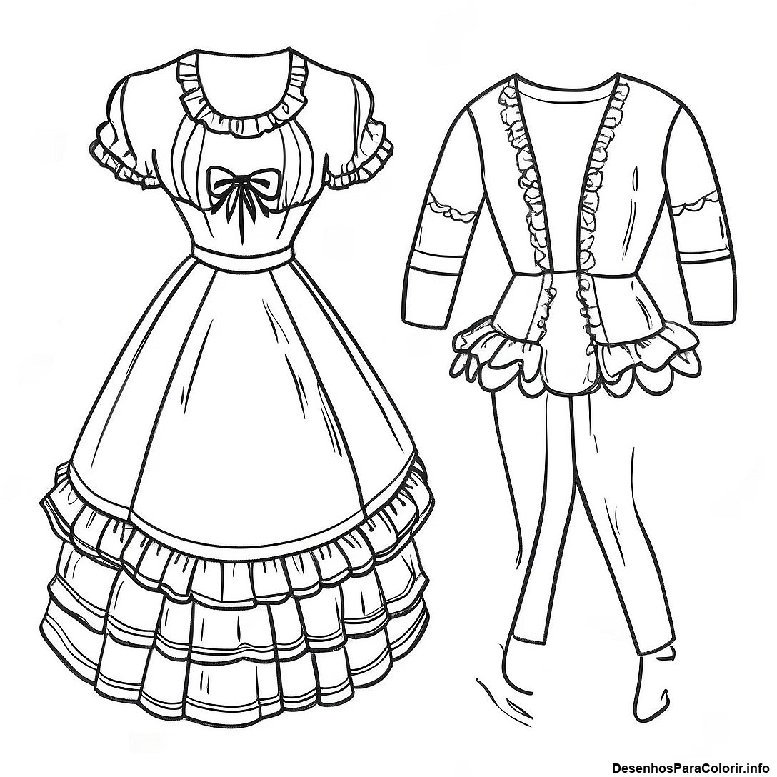 Página de colorir imprimível grátis Página Para Colorir De Boneca De Papel Vintage da coleção Para Meninas — desenho em preto e branco para crianças e adultos.