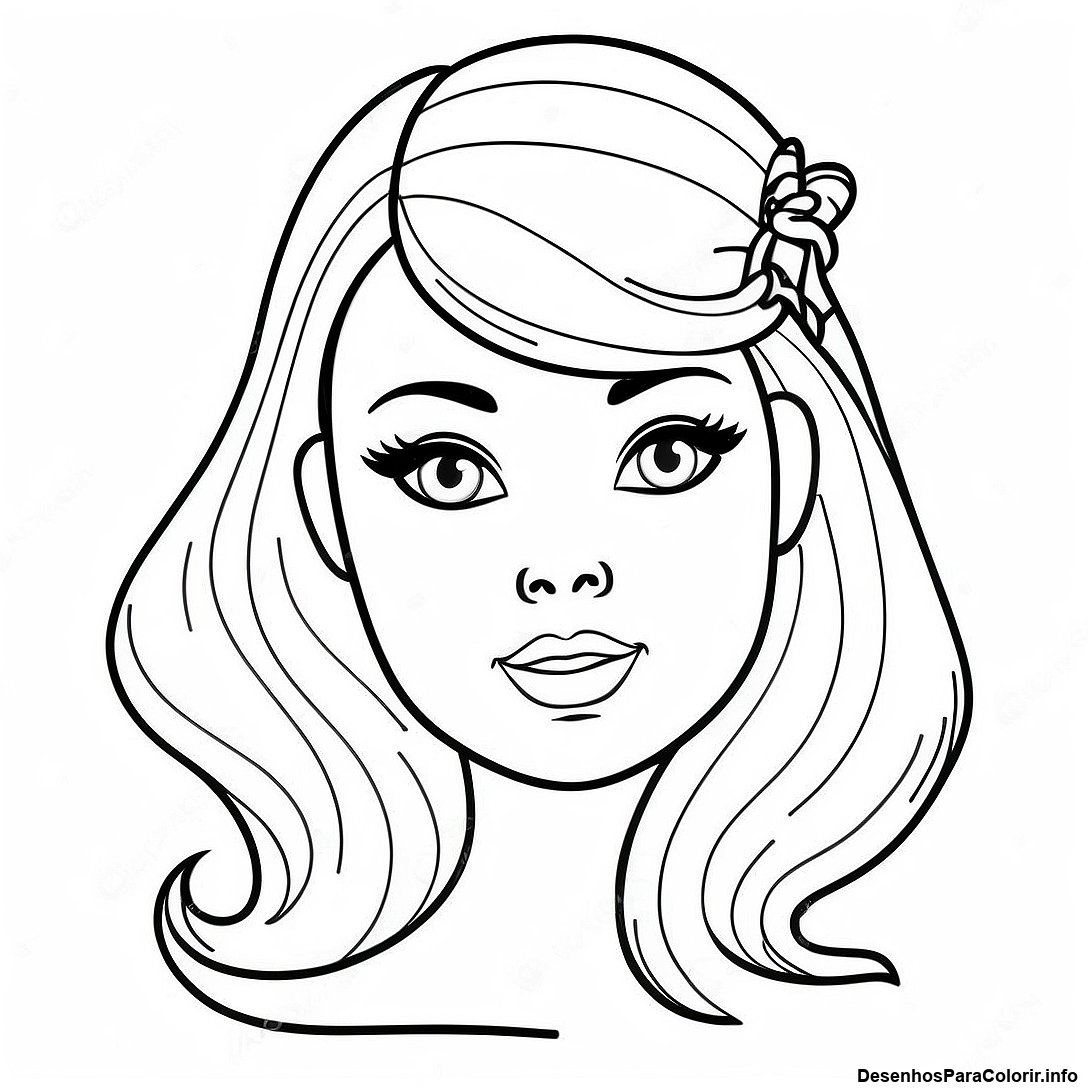 Página de colorir imprimível grátis Página Para Colorir De Cabeça Da Barbie Vintage da coleção Princesas — desenho em preto e branco para crianças e adultos.