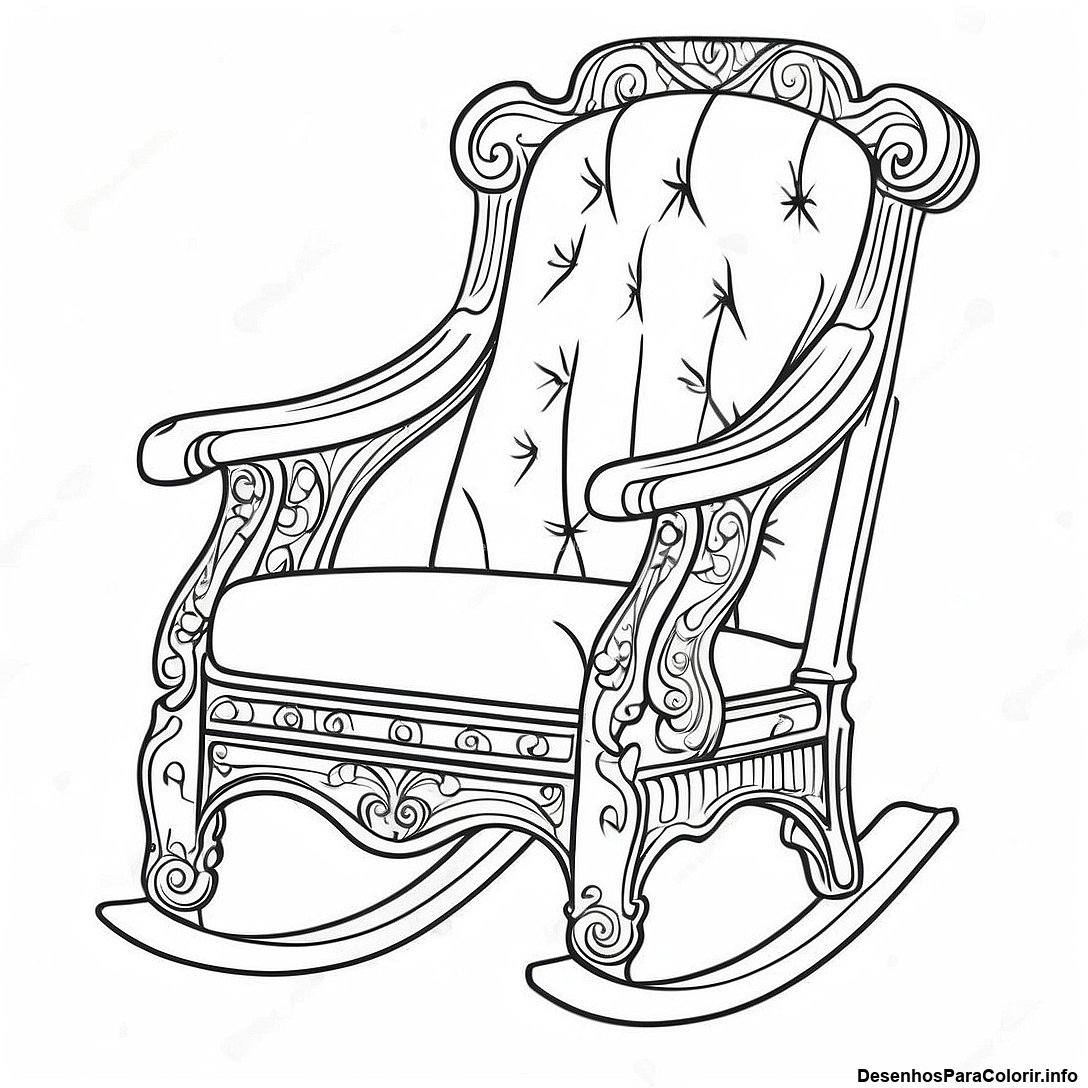Página de colorir imprimível grátis Página Para Colorir De Cadeira De Balanço Vintage da coleção Diversos — desenho em preto e branco para crianças e adultos.
