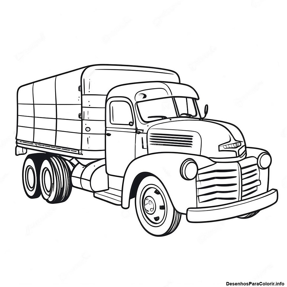 Página de colorir imprimível grátis Página Para Colorir De Caminhão Vintage da coleção Carros — desenho em preto e branco para crianças e adultos.