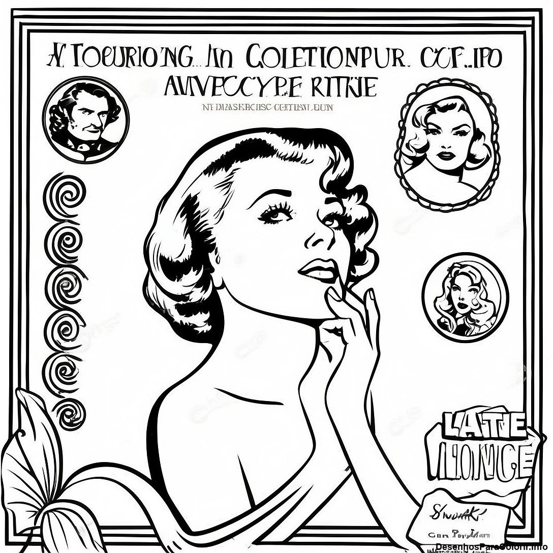 Página de colorir imprimível grátis Página Para Colorir De Cartaz De Filme Vintage De Hollywood da coleção Celebridades — desenho em preto e branco para crianças e adultos.