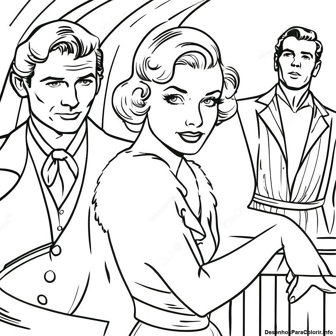 Página de colorir imprimível grátis Página Para Colorir De Cartaz De Filme Vintage De Hollywood da coleção Celebridades — desenho em preto e branco para crianças e adultos.