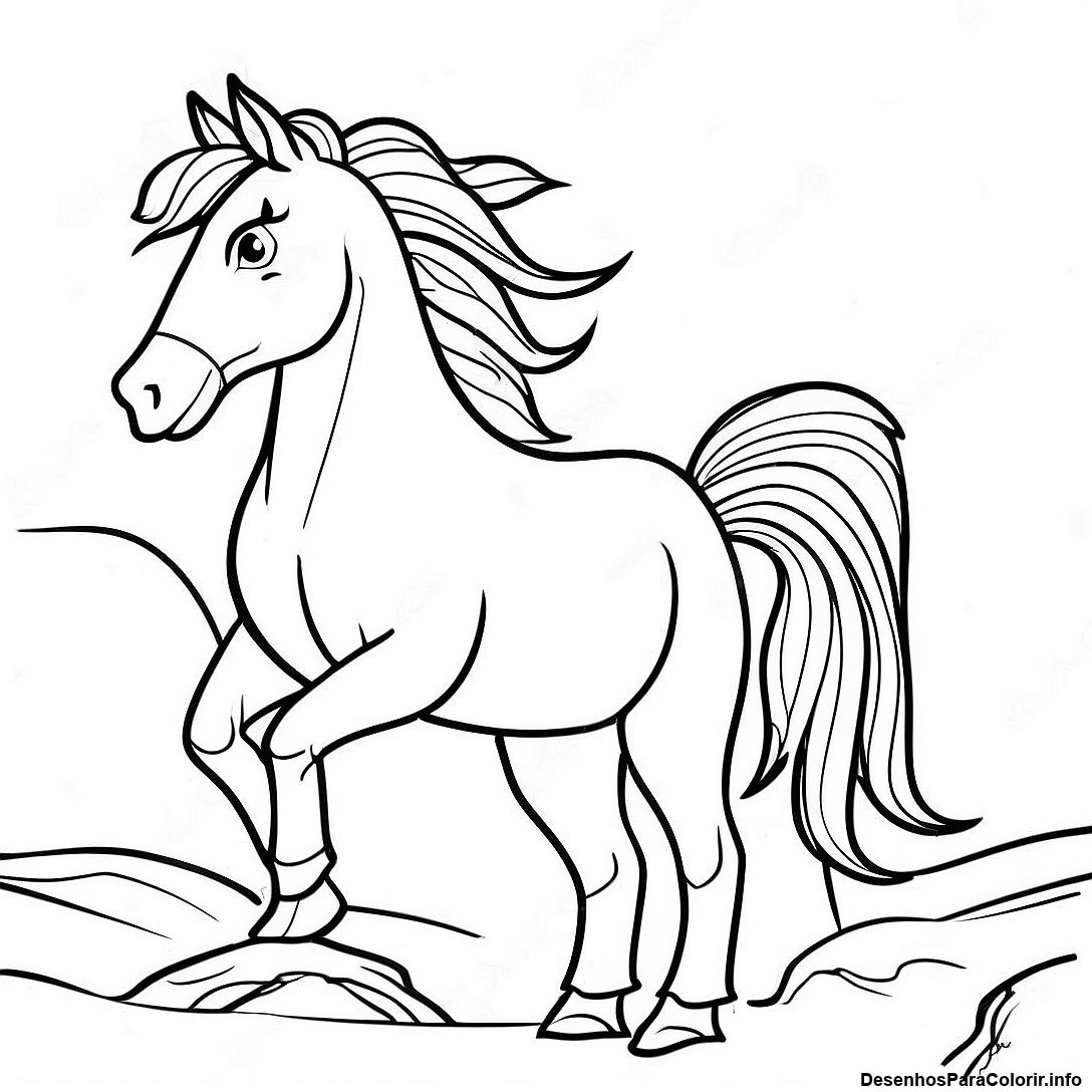 Página de colorir imprimível grátis Página Para Colorir De Cavalo Selvagem Realista da coleção Animais — desenho em preto e branco para crianças e adultos.