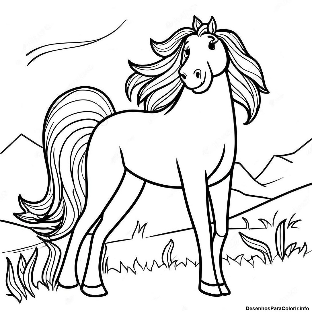 Página de colorir imprimível grátis Página Para Colorir De Cavalo Selvagem Realista da coleção Animais — desenho em preto e branco para crianças e adultos.