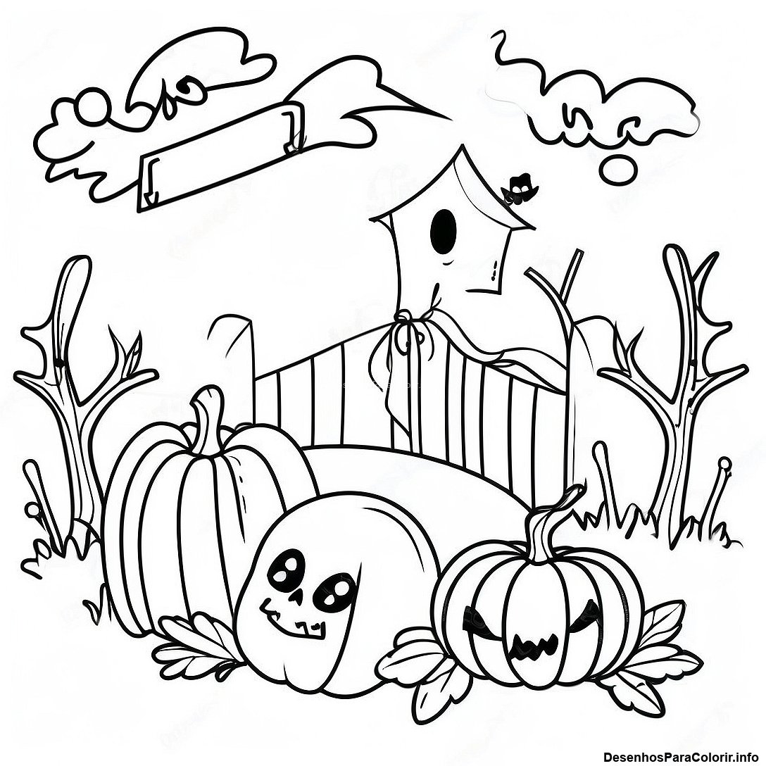Página de colorir imprimível grátis Página Para Colorir De Cena De Halloween Vintage Assustadora da coleção Halloween — desenho em preto e branco para crianças e adultos.