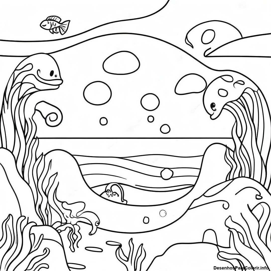 Página de colorir imprimível grátis Página Para Colorir De Cena Oceânica Realista da coleção Natureza — desenho em preto e branco para crianças e adultos.