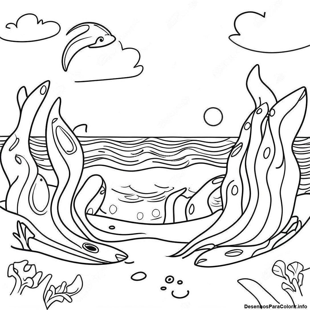 Página de colorir imprimível grátis Página Para Colorir De Cena Oceânica Realista da coleção Natureza — desenho em preto e branco para crianças e adultos.