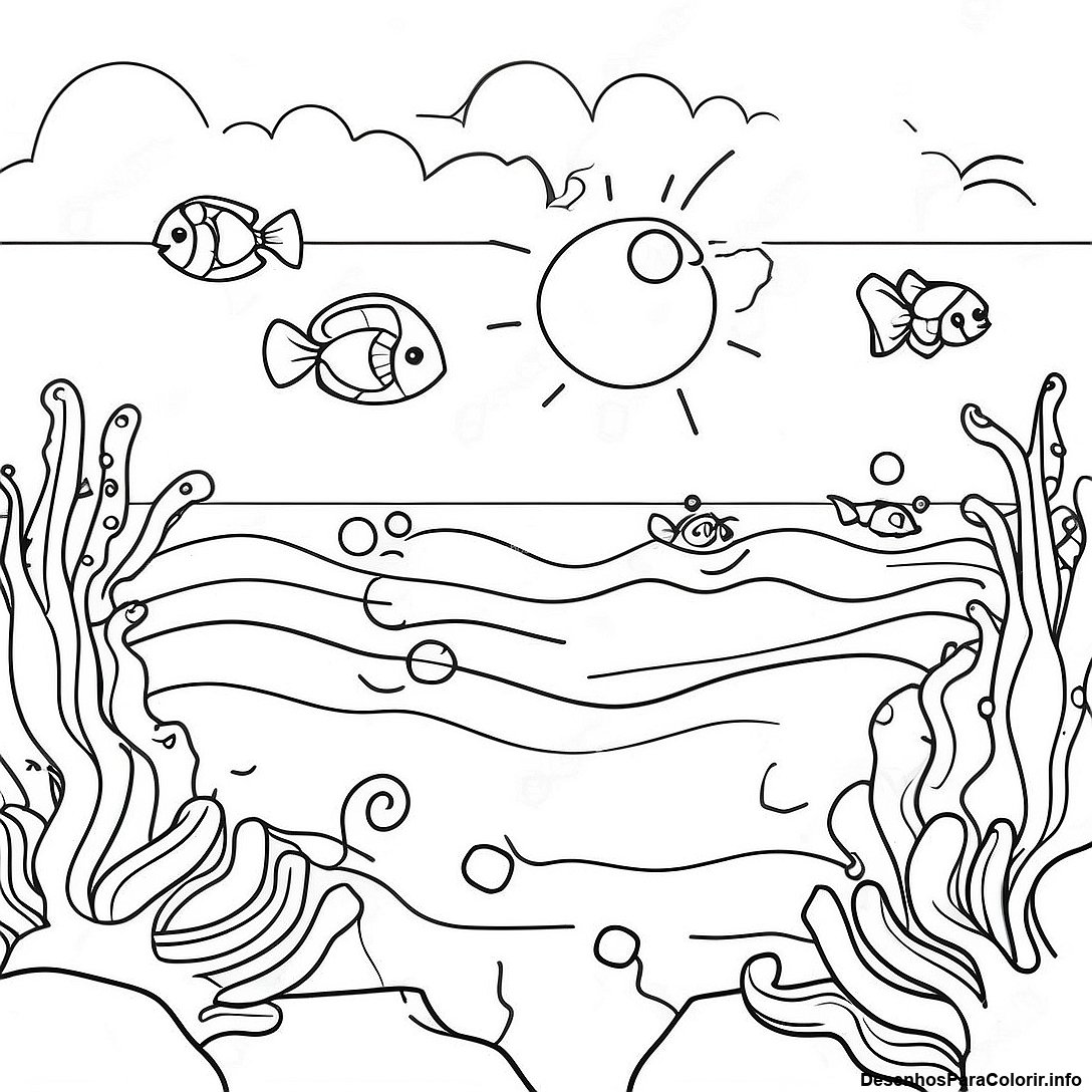 Página de colorir imprimível grátis Página Para Colorir De Cena Oceânica Realista da coleção Natureza — desenho em preto e branco para crianças e adultos.