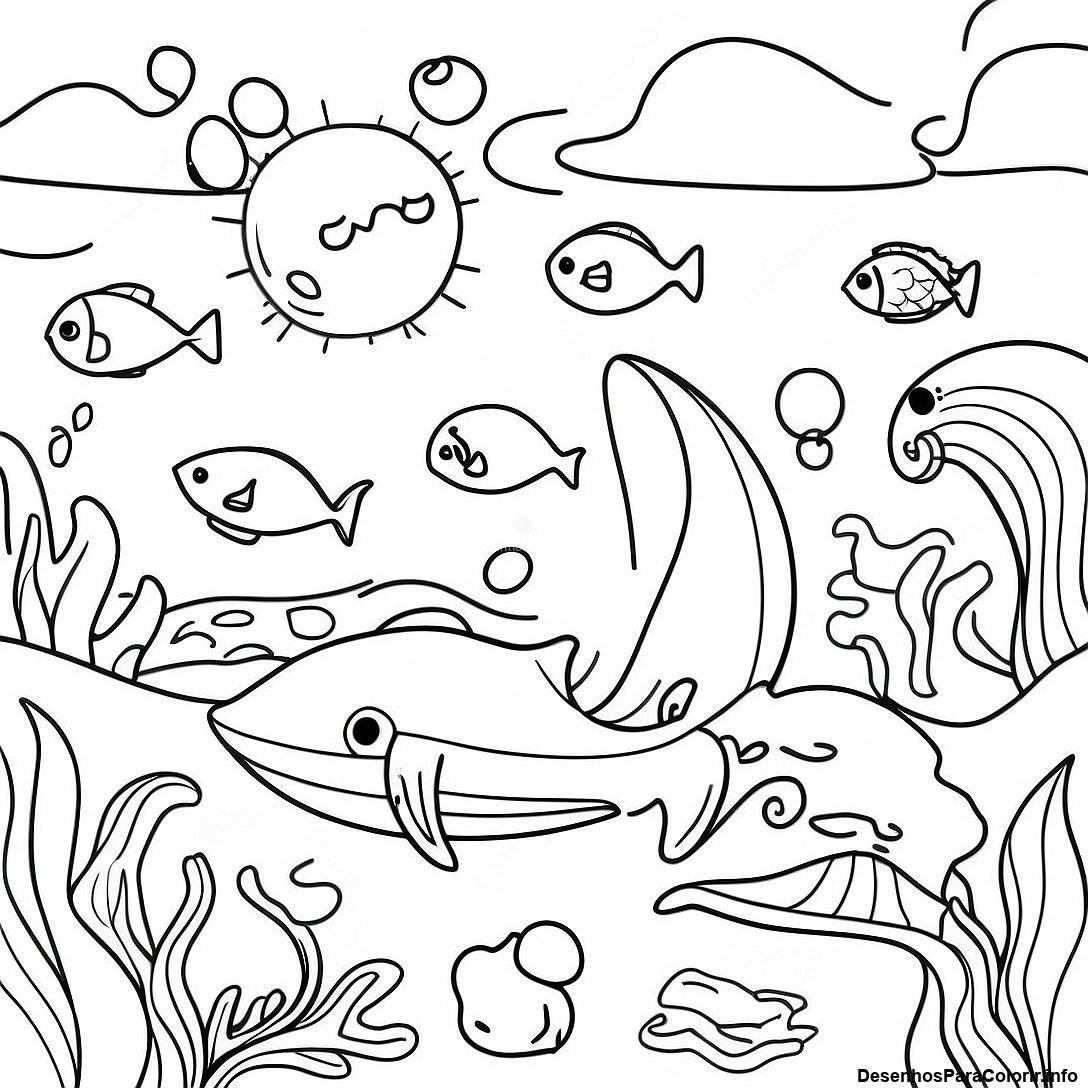 Página de colorir imprimível grátis Página Para Colorir De Cena Oceânica Realista da coleção Natureza — desenho em preto e branco para crianças e adultos.