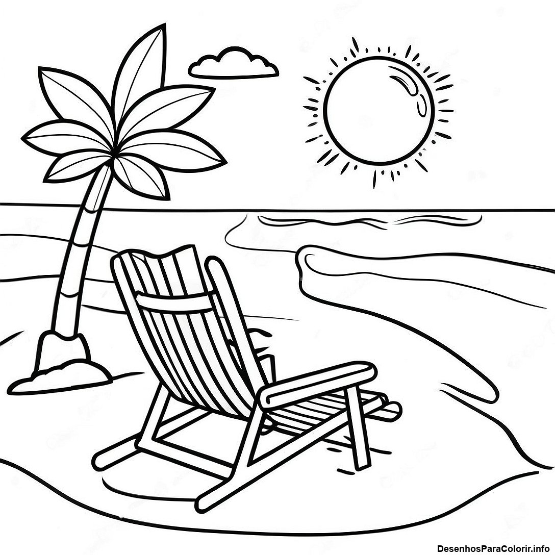 Página de colorir imprimível grátis Página Para Colorir De Cena Realista De Praia da coleção Natureza — desenho em preto e branco para crianças e adultos.
