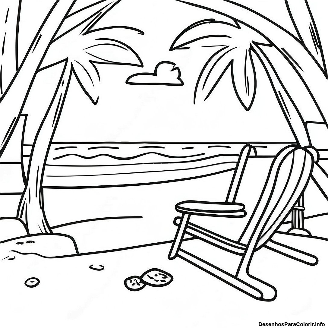 Página de colorir imprimível grátis Página Para Colorir De Cena Realista De Praia da coleção Natureza — desenho em preto e branco para crianças e adultos.