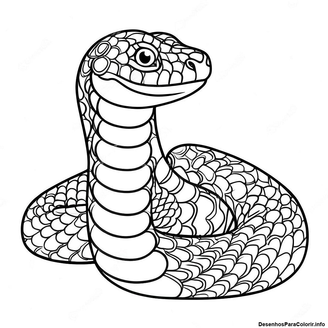 Página de colorir imprimível grátis Página Para Colorir De Cobra Realista da coleção Animais — desenho em preto e branco para crianças e adultos.