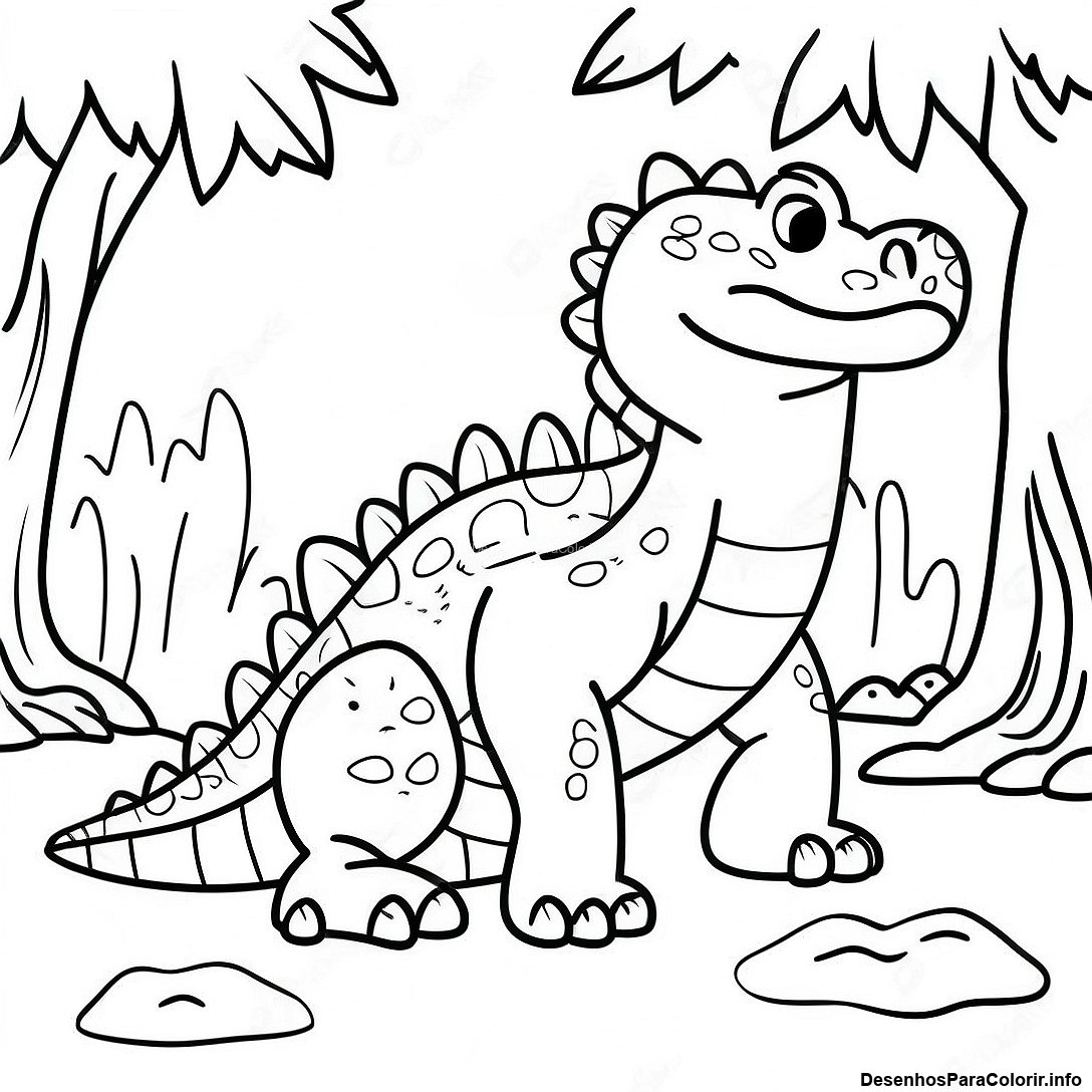 Página de colorir imprimível grátis Página Para Colorir De Crocodilo Realista Na Selva da coleção Animais — desenho em preto e branco para crianças e adultos.