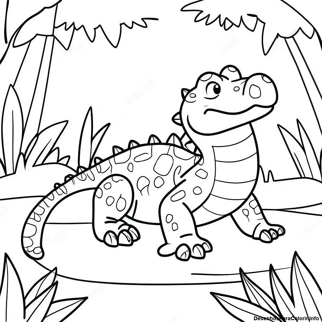 Página de colorir imprimível grátis Página Para Colorir De Crocodilo Realista Na Selva da coleção Animais — desenho em preto e branco para crianças e adultos.