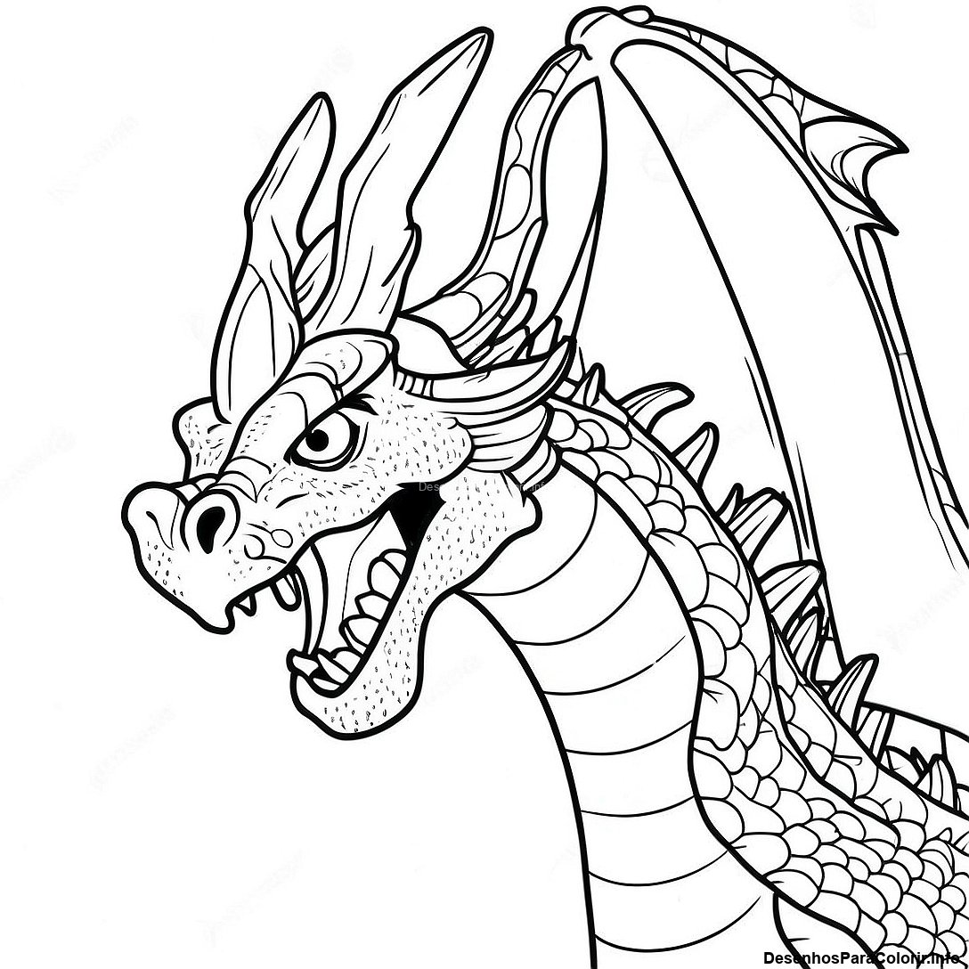 Página de colorir imprimível grátis Página Para Colorir De Dragão Realista Assustador da coleção Para Adultos — desenho em preto e branco para crianças e adultos.