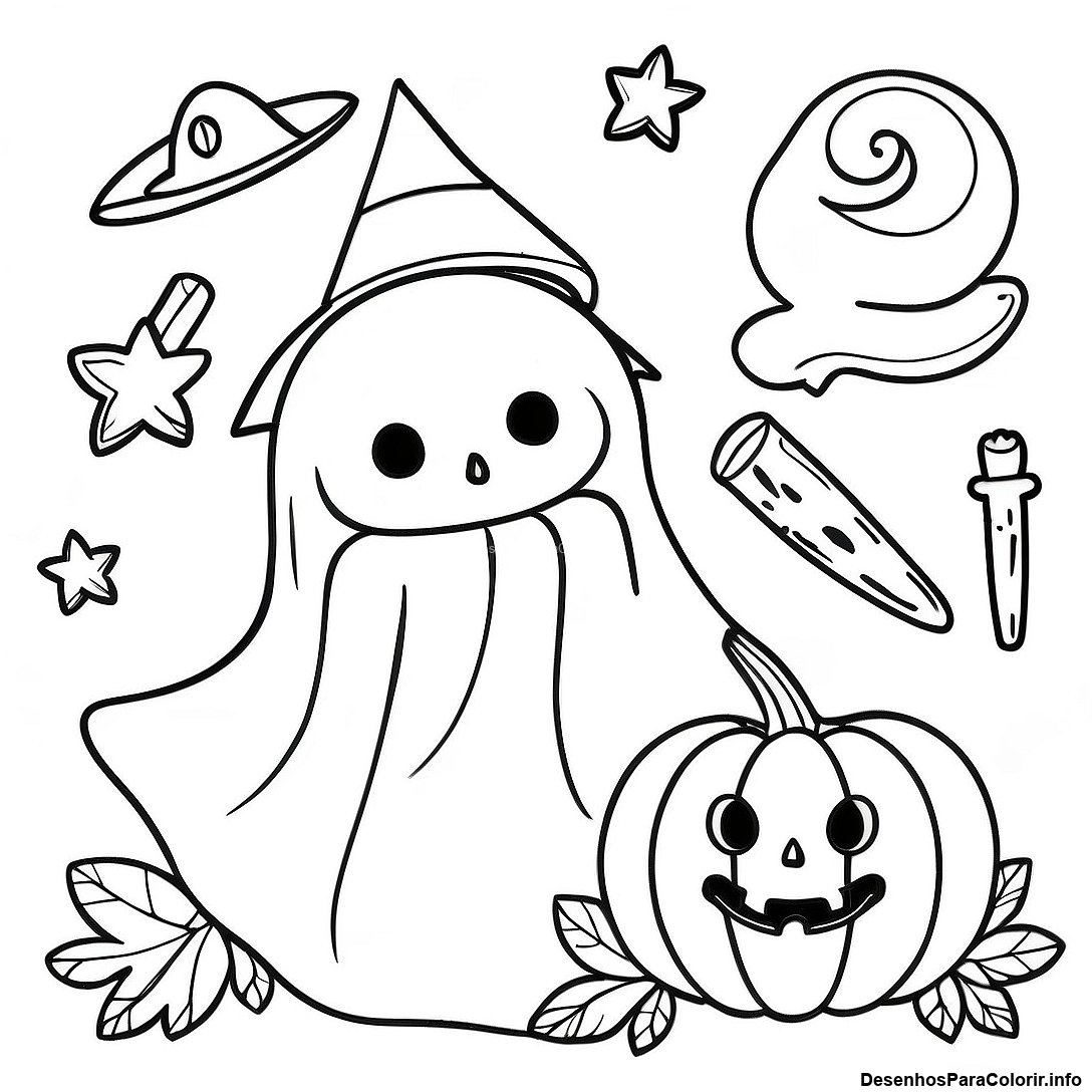 Página de colorir imprimível grátis Página Para Colorir De Halloween Vintage da coleção Halloween — desenho em preto e branco para crianças e adultos.