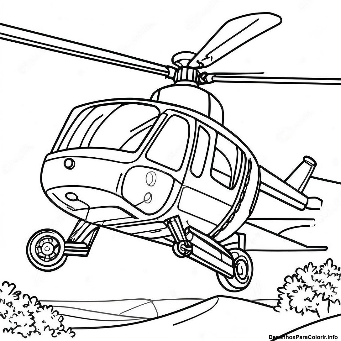 Página de colorir imprimível grátis Página Para Colorir De Helicóptero Vintage Em Uma Missão da coleção Máquinas — desenho em preto e branco para crianças e adultos.