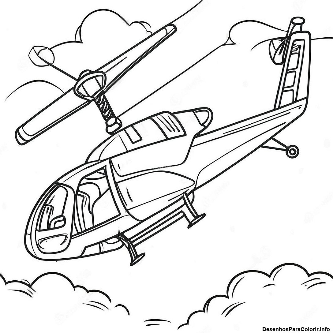 Página de colorir imprimível grátis Página Para Colorir De Helicóptero Vintage Em Uma Missão da coleção Máquinas — desenho em preto e branco para crianças e adultos.