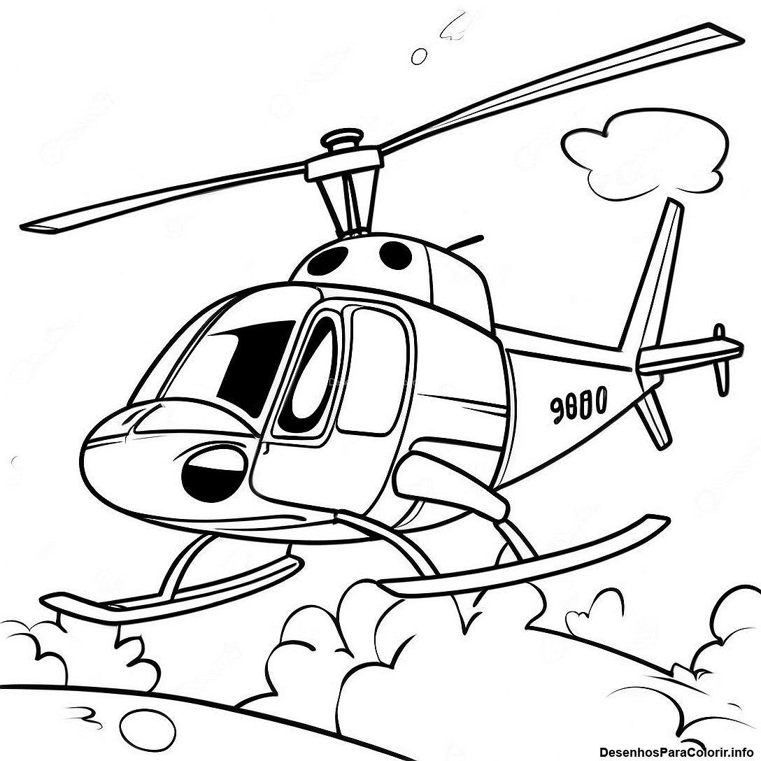 Página de colorir imprimível grátis Página Para Colorir De Helicóptero Vintage Em Uma Missão da coleção Máquinas — desenho em preto e branco para crianças e adultos.